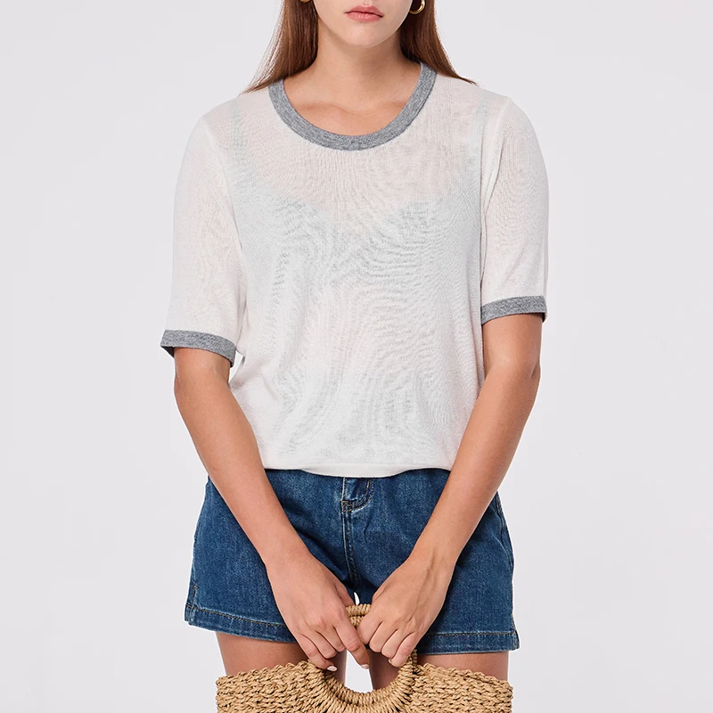 

White T-Shirt for Women Short Sleeve Thin Knit Casual Tops O Neck Shirts and Blouses Woman 2024 Cute Top Women's T-shirts