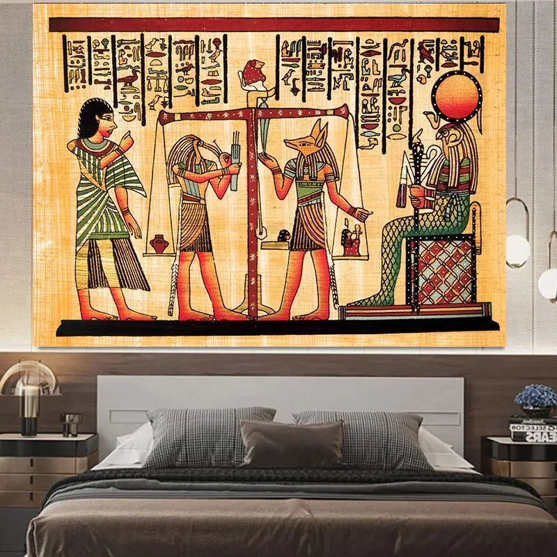 VIKAMA Ancient Egyptian Myth Pictographic Hieroglyphic Anubis Retro Polyester Wall Hanging Bedroom Dorm Living Room Aesthetic