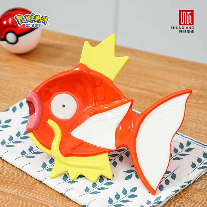 SHUNXIANG Pokemon Licensed Magikarp Ceramic Shaped Plate Series Anime Character Dish Cute Fish-shaped Porcelain Tableware Gift