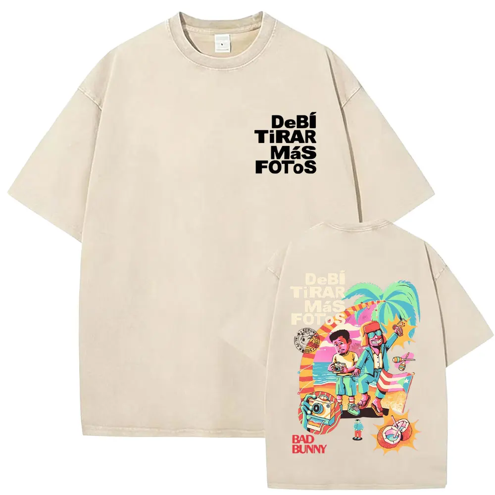

Washed Vintage Rapper Bad Bunny Debi Tirar Mas Fotos DTMF World Tour 2026 T-shirt Men Women Hip Hop Fashion Oversized T Shirts