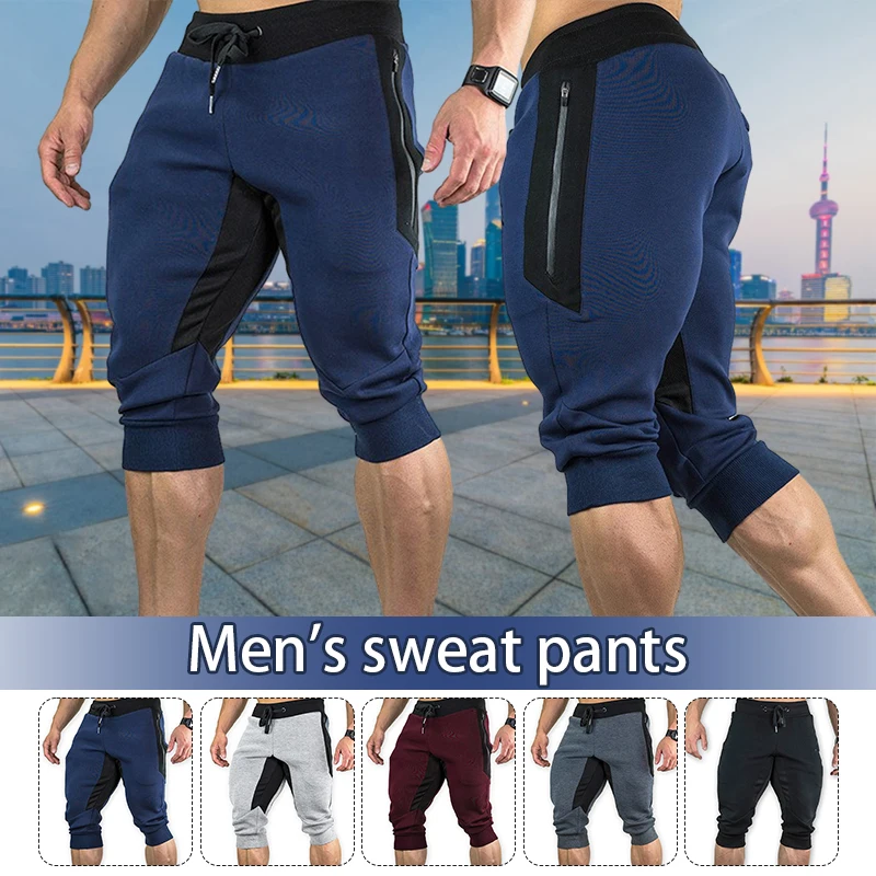 

Mens Summer Shorts Running Workout Joggers 3/4 Capri Pants Slim Fit Fitness Drawstring Sweatpants Camping Gym Pants Below Knee