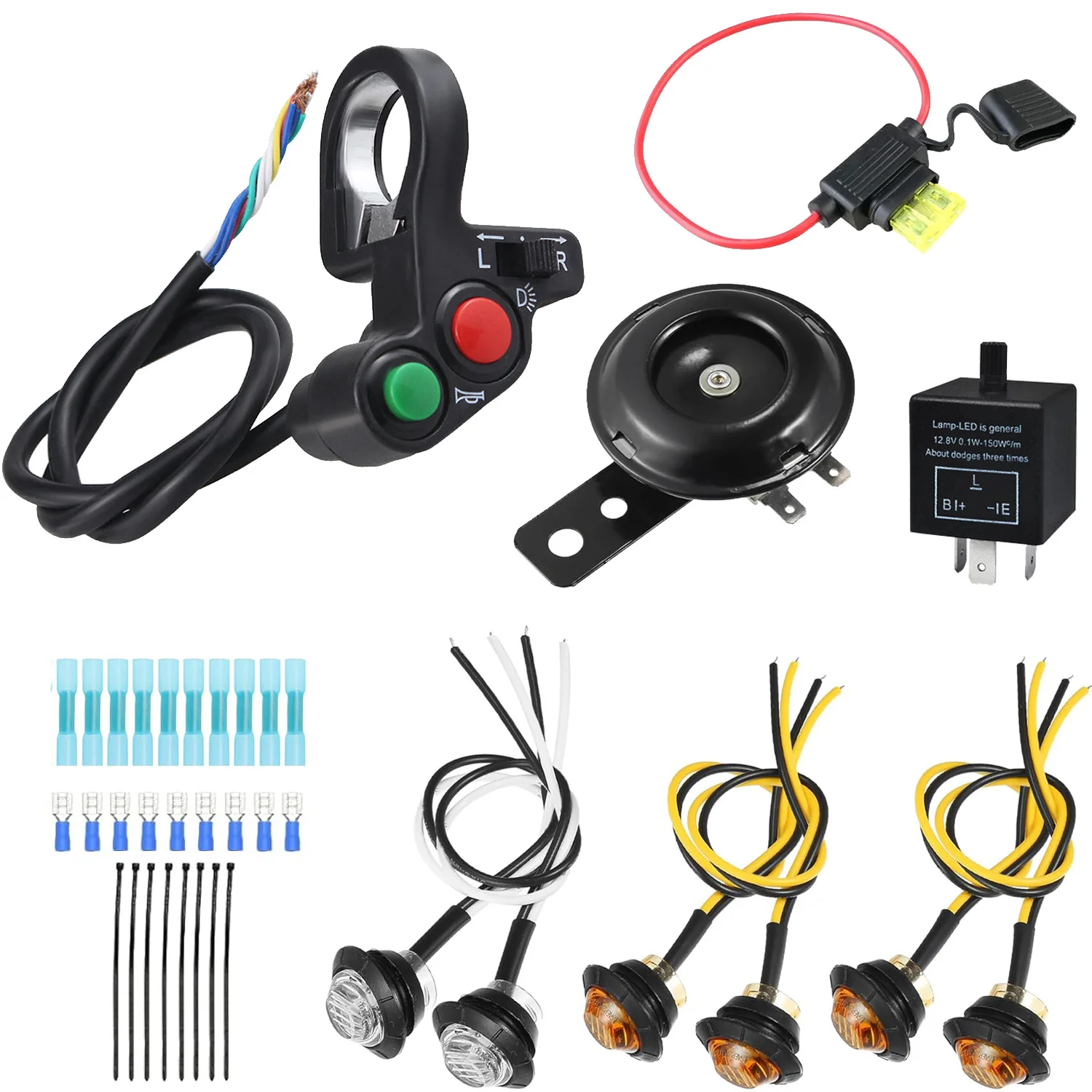 

Motorcycle Scooter 7/8" Handlebar Horn Turn Signals Lights Controller Switch Kit, Universal ATV UTV SXS Turn Signal Horn Kit