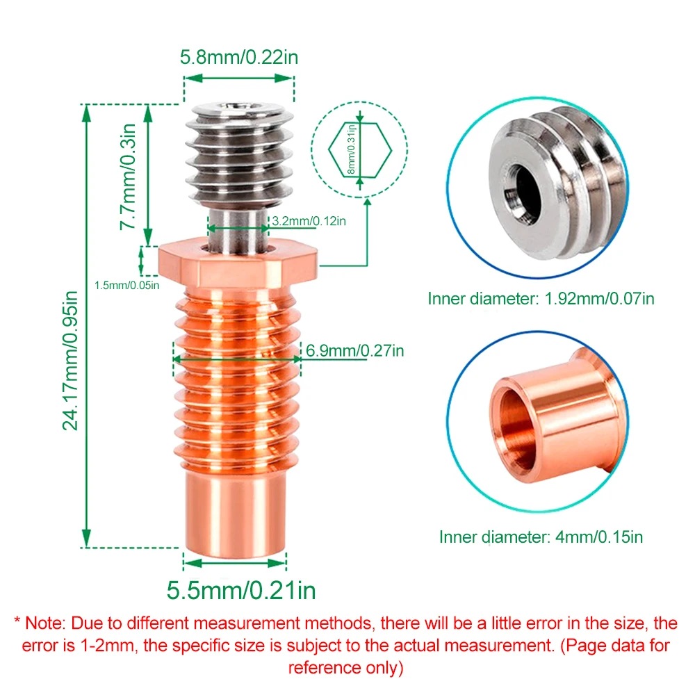 Gola dell'ugello della stampante 3D del rame della lega di titanio della rottura di calore della gola E3D V6 per il blocchetto del radiatore di 1.75mm E3D V6