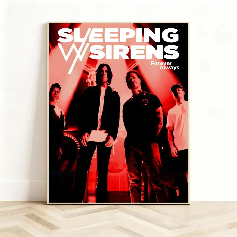 Emo Band S-Sleeping With Sirens Poster Classic Self-Adhesive PP Wall Sticker for Living Room Bar Decor Gift
