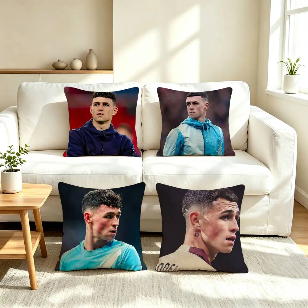 P-Phil Foden E-England Football Star   Square Double-Sided printed Pillow Case Bedroom Bedside Pillow Sofa Cushion Cover