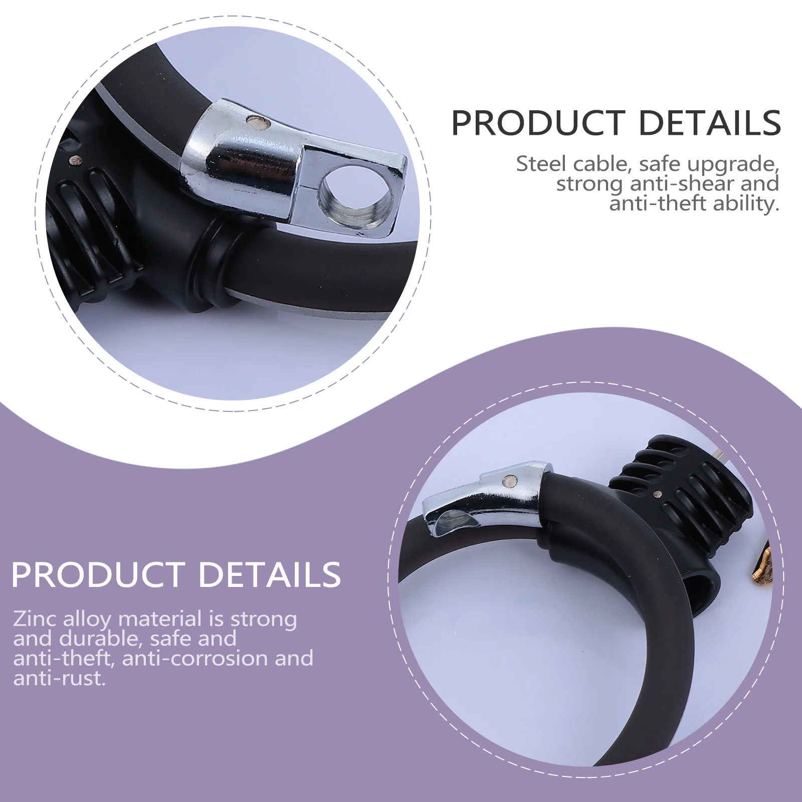 Bike Ring Lock Anti-Theft Portable Zinc Alloy Material Strong Durable Safe Anti-Rust Steel Cable Lock Core PVC Wrapper