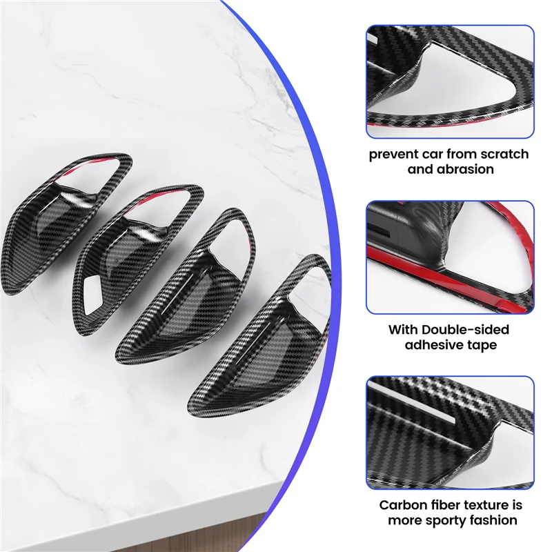 Carbon Fiber Car Door Handle Bowl Cover Trim For Mercedes Benz C E GLC Class W205 X253 GLC260L E3000L C200L 15-21 LHD-Y79A