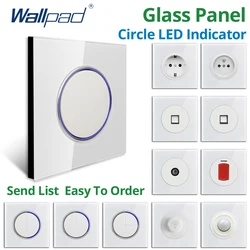 Wallpad White Glass Panel With Large Circle LED Indicator Wall Light Switch and Socket Set Round Button Electric Outlet