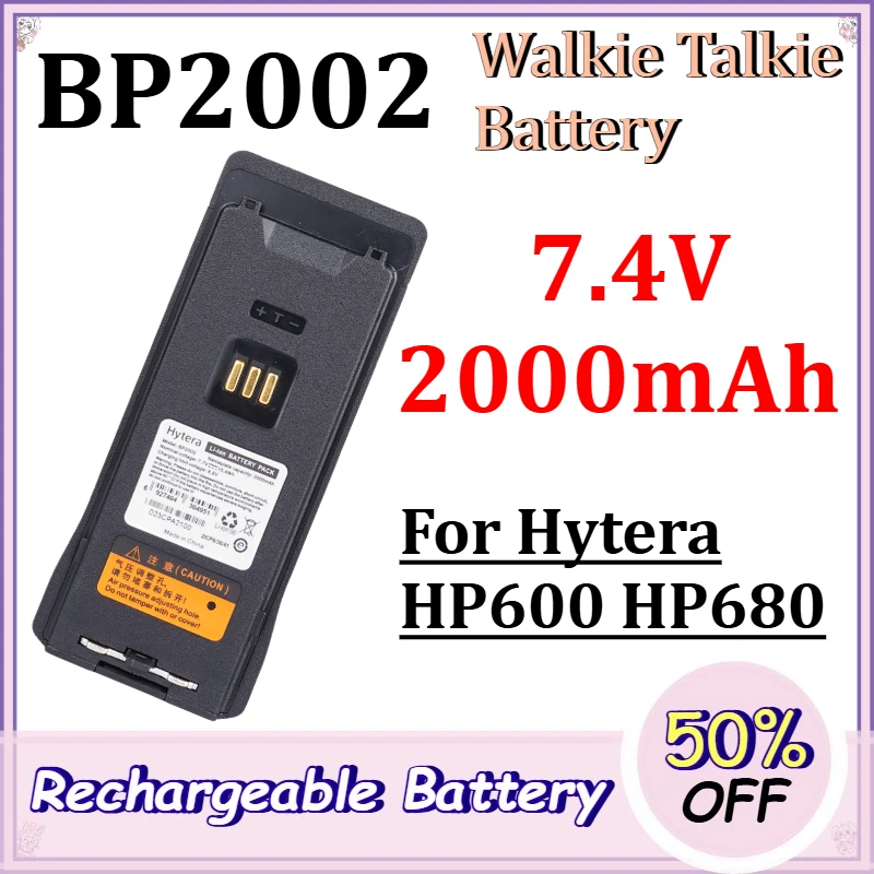 BP2002 7.4V 2000mAh Walkie Talkie Batteries for Hytera HP600 HP680 Rechargeable Lithium Battery for Walkie Talkie with Belt Clip