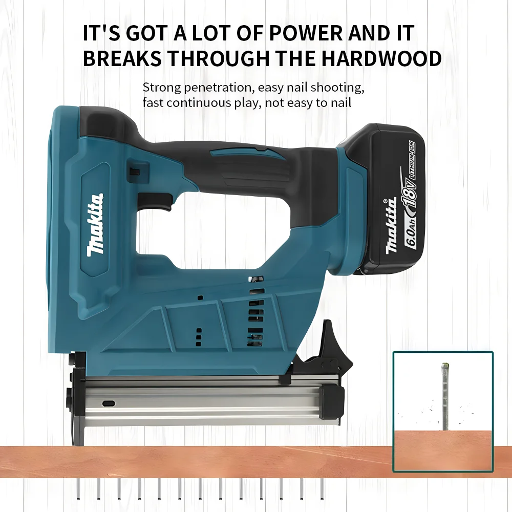 Makita 18V Battery Cordless Electric Nail Gun for Straight/N-shape Nails Pure Copper Motor Woodworking Universal Nailing Machine