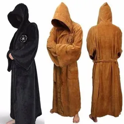 Male Flannel Robes Hooded Thick Dressing Gown Jedi Empire Men Bathrobe Winter Anime Long Robe Mens Bath Robes Homewear Sleepwear