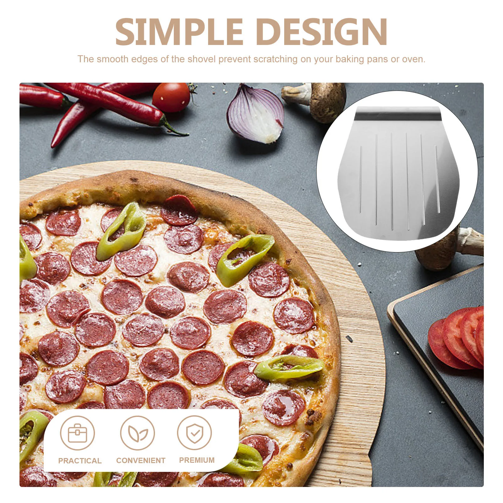 

Stainless Steel Cake Pizza Transfer Shovel Heat Resistant Non Slip Handle Baking Tool Kitchen Supply for Home Restaurant