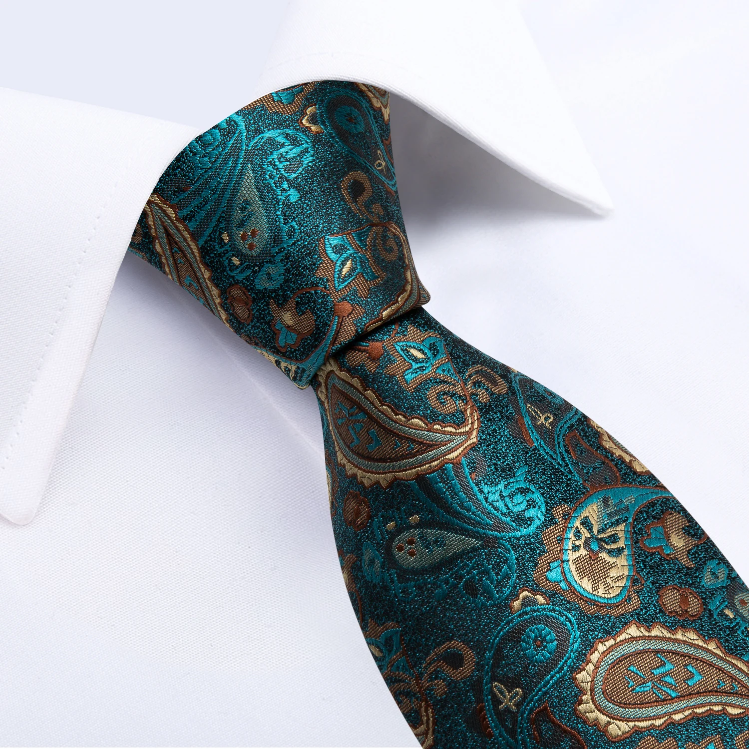 8cm Men's Silk Polyester Ties Pocket Square Cufflinks Green Gold Paisley Wedding Party Accessories Necktie Gift