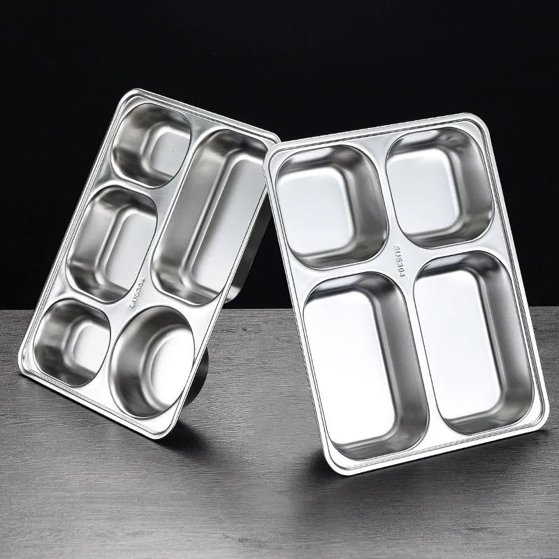 Deepened Thickened 304 Stainless Steel Lunch Box, 4/5 Compartments Bento Box for Canteen & Catering