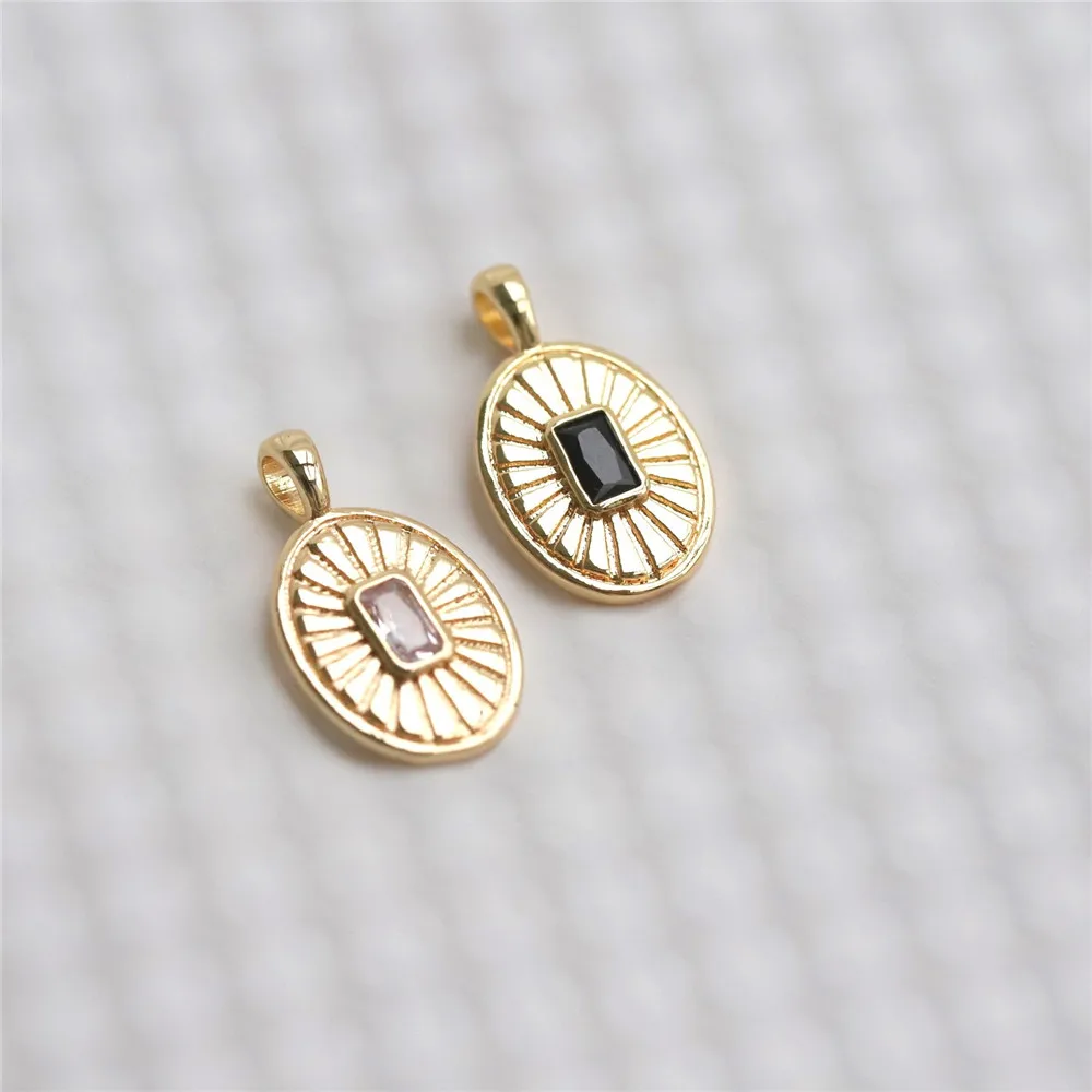 

Copper-plated Real Gold Slightly Inlaid Black White Zircon European Ins Style Oval Brand Pendant DIY Handmade Charm Accessories