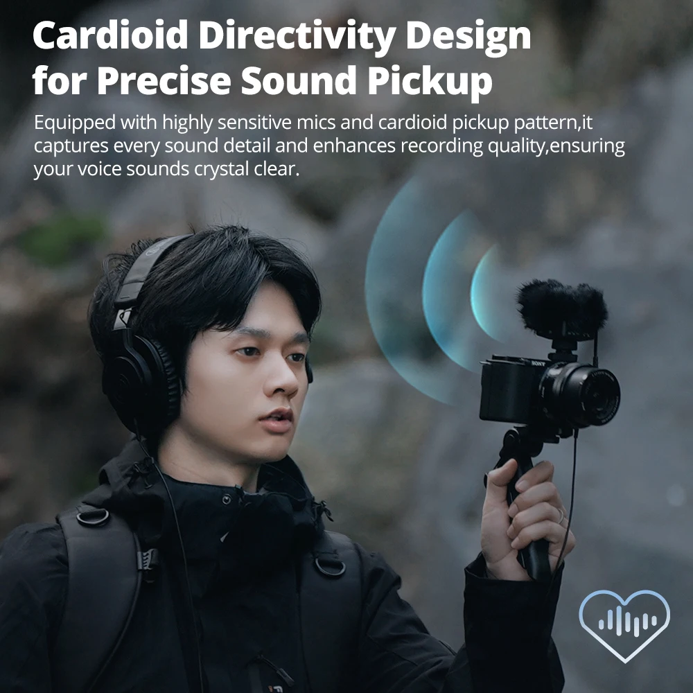 ZENIKO OC-D1 Microfono superiore per fotocamera Microfono con puntamento del cuore dal vivo Attrezzatura per la registrazione della radio Stivali caldi e freddi