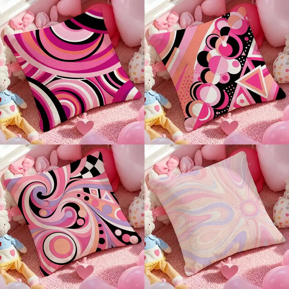 Art Pastel Pink Liquid Marble Cushion Cover Pink Linen Texture Cushion Cover Double Sided Invisible Zipper Deco