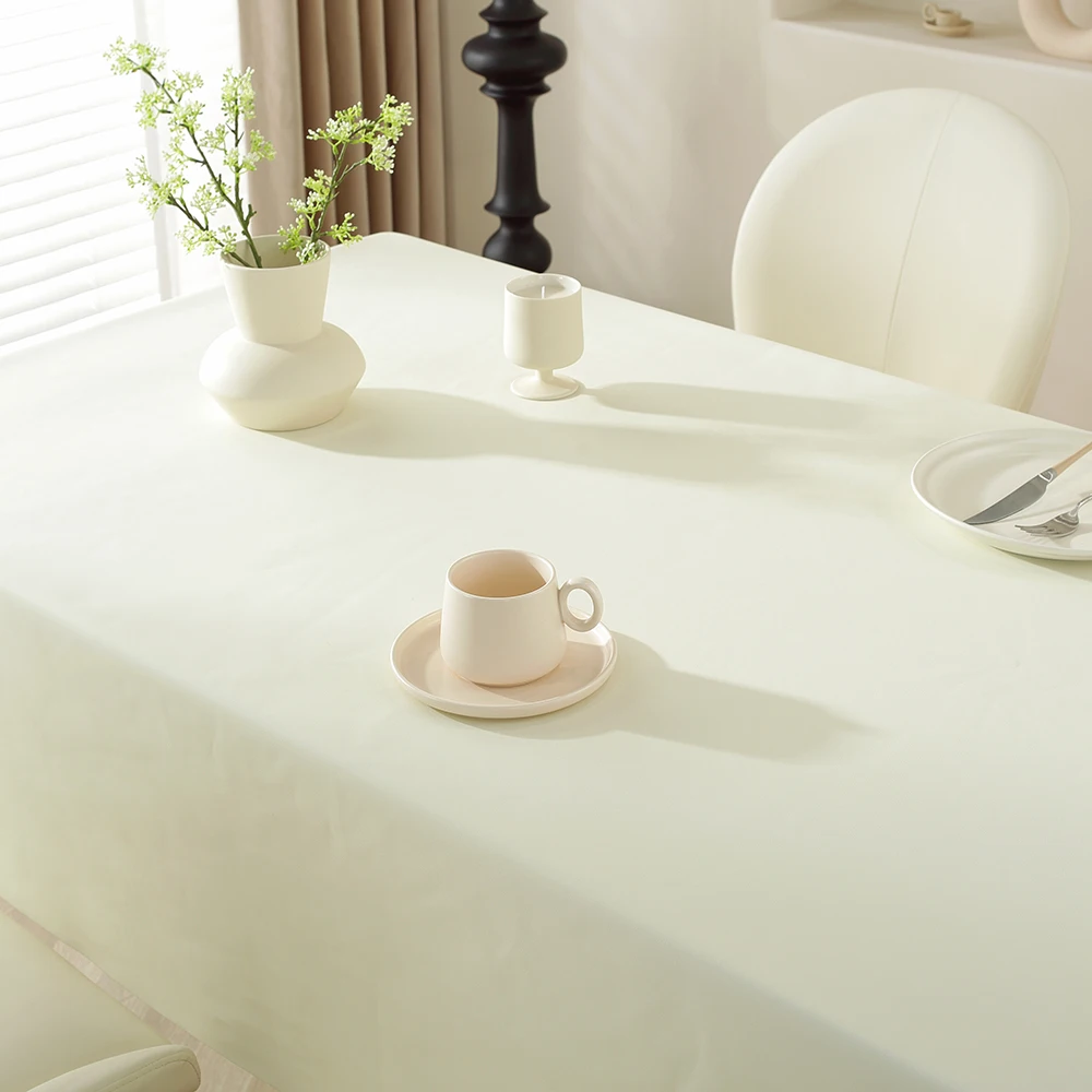 부드러운 모조 양가죽 식탁보, Ins 스타일, 크림 화이트 PU, 단색 방수, 미끄럼 방지 테이블 커버 장식, 미니멀리스트