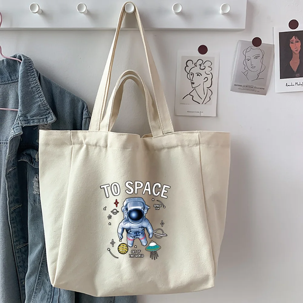 Fashion Astronaut Printing Foldable Eco-Friendly Shopping Bag Tote Folding Pouch Handbags Convenient Student Shopper Bag Handbag