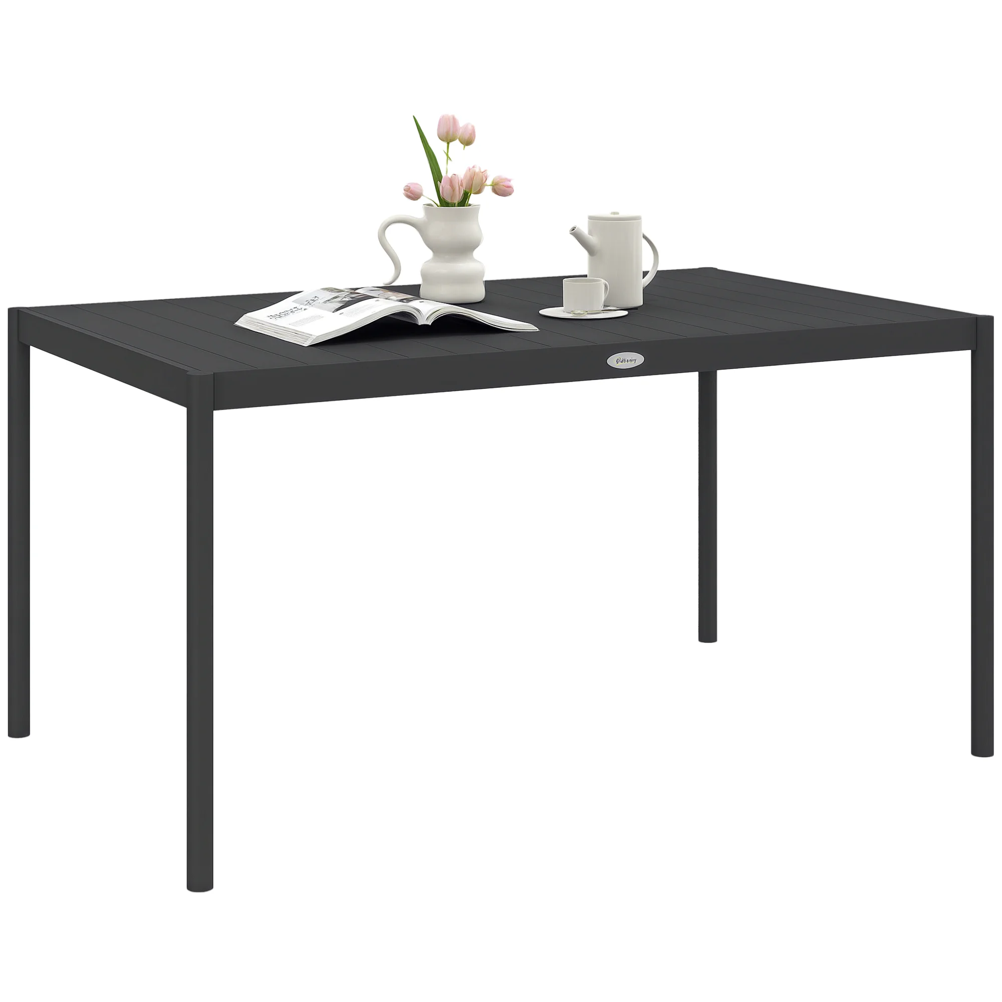Mesa de jardín, resistente a la intemperie, aluminio, 145 x 90 x 74 cm, gris oscuro |   Mesa de jardín para balcón, de alta calidad
