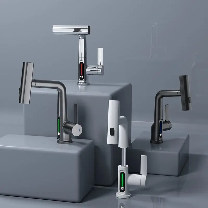 

Digital Display Basin Faucet for Hot and Cold Water, Bathroom Washbasin, Household Lifting and Pulling Washbasin Faucet