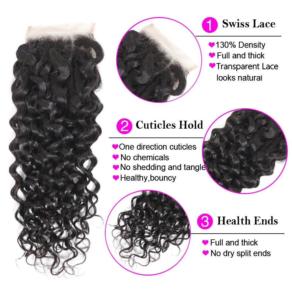 Curly Transparent Lace Frontal 13*4 Remy Human Hair Extension  Pre Plucked Bleached Knots Lace Frontal Closure Water  Wave Curly