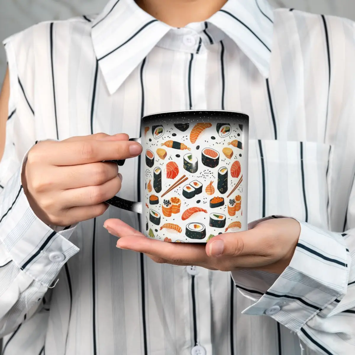 Cute Sushi Characters Pattern  Mug Funny Ceramic Coffee Cups Tea Mugs Milk Cup Drinkware Gifts for Friends