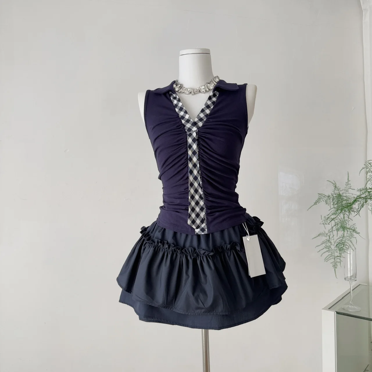 

Slim Fit Three-Color Plaid Vest Women's Inner Wear Outerwear Summer Design Gentle Comfortable Cotton Knee-Length Skirt