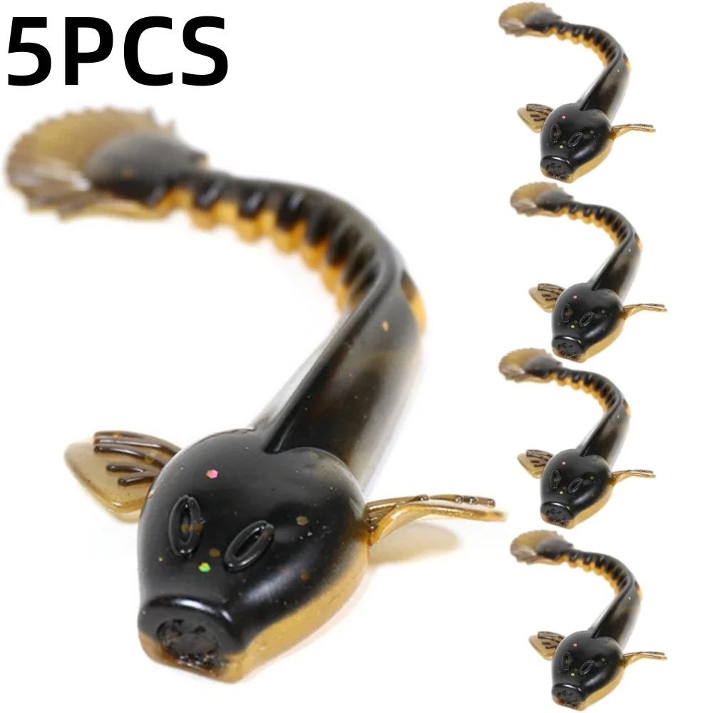 5 pçs/set isca biônica isca macia de cauda plana minhoca macia 6.5cm/9cm peixe macio simulado salamandra gigante isca falsa