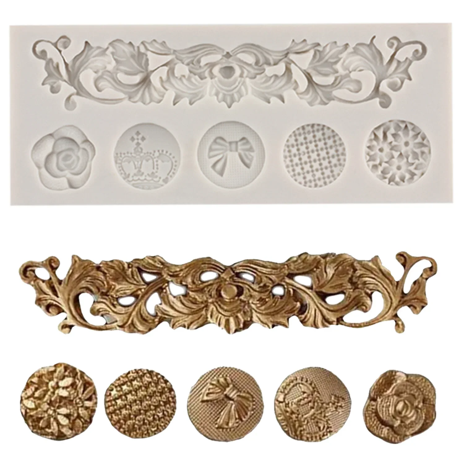 

Vintage Curlicues Lace Silicone Molds Baroque Scroll Relief Flower Cake Border Fondant Mold DIY Chocolate Cake Decorating Tools