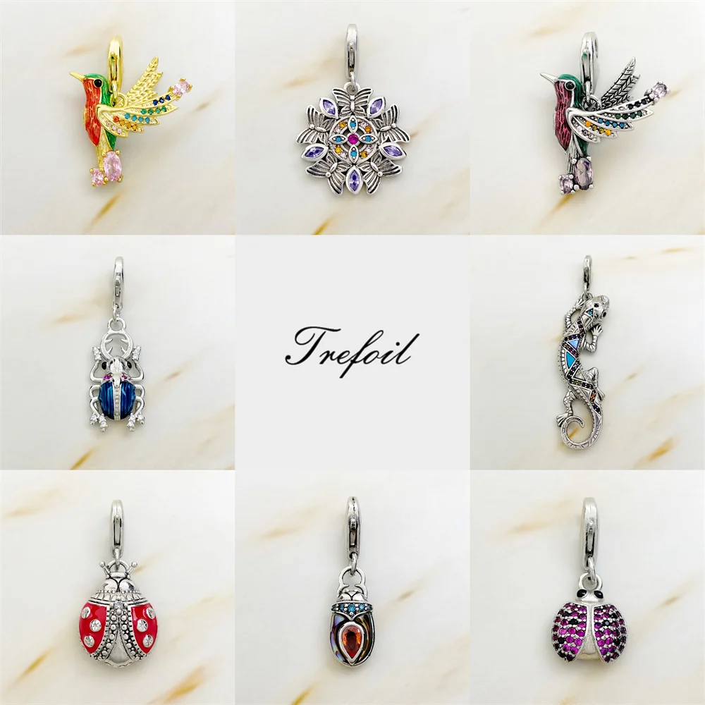 Charms Pendant Colorful Hummingbird Beetle 925 Sterling Silver Fit Bracelet Necklace Brand New Fine Jewelry Lucky Women Gift