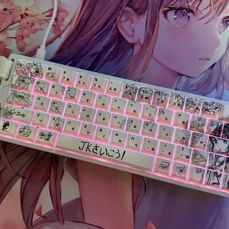 

Anime Keycap JK Maid Cherry Profile PBT Five Sided Dye-Sub Support 60 64 68 Layout Custom Gaming Key Caps Mechanical Keyboard
