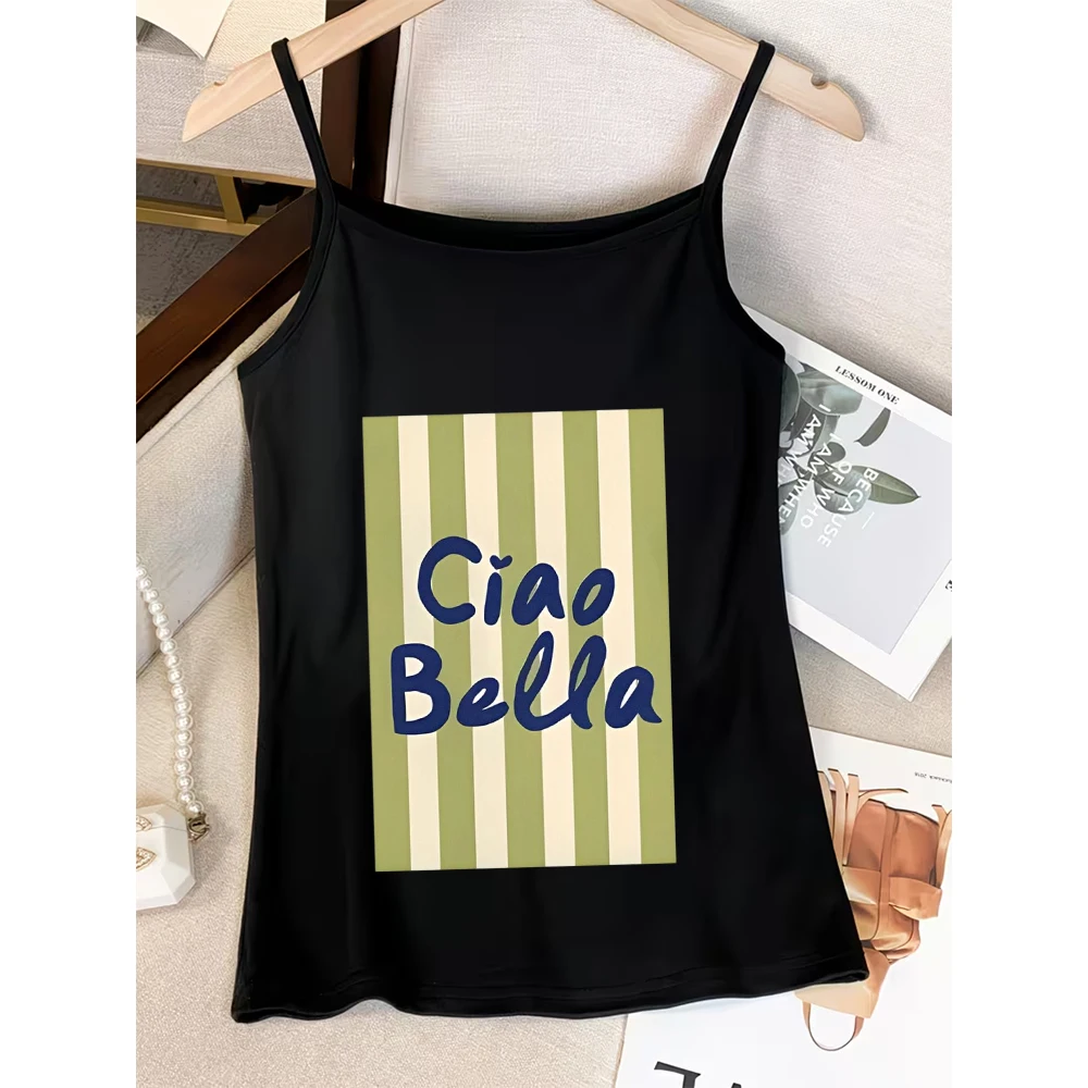 Minimalist Cami Women Funny Ciao Bella Text Graphic Tank Top Sleeveless Vest Summer Trendy Fashion Sweet Daily Gift Girl Top