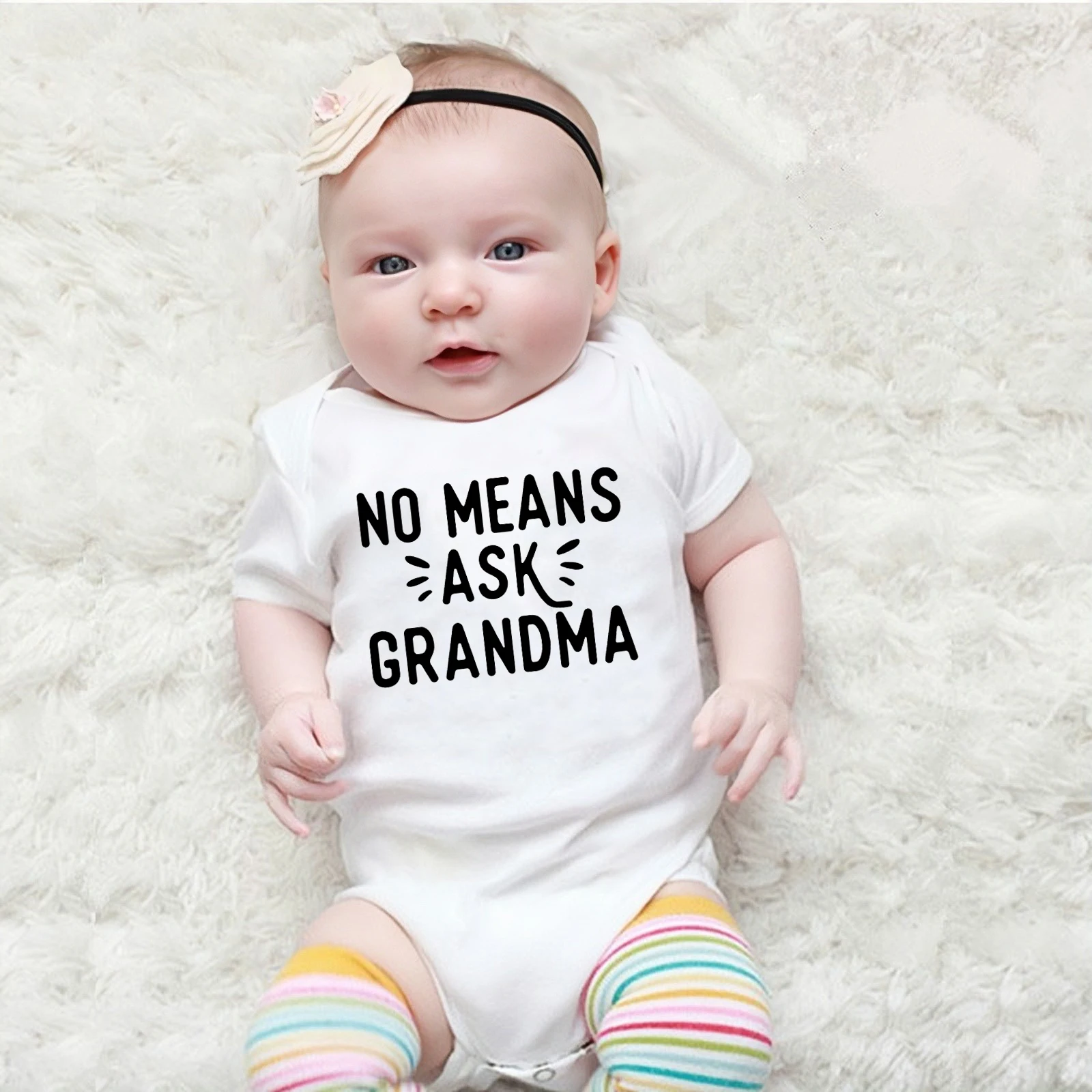 Cute Newborn Rompers Toddler No Means Grandma Print Bodysuit Baby Boy Girl One Piece Playsuit Trendy Infant Jumpsuit Clothes