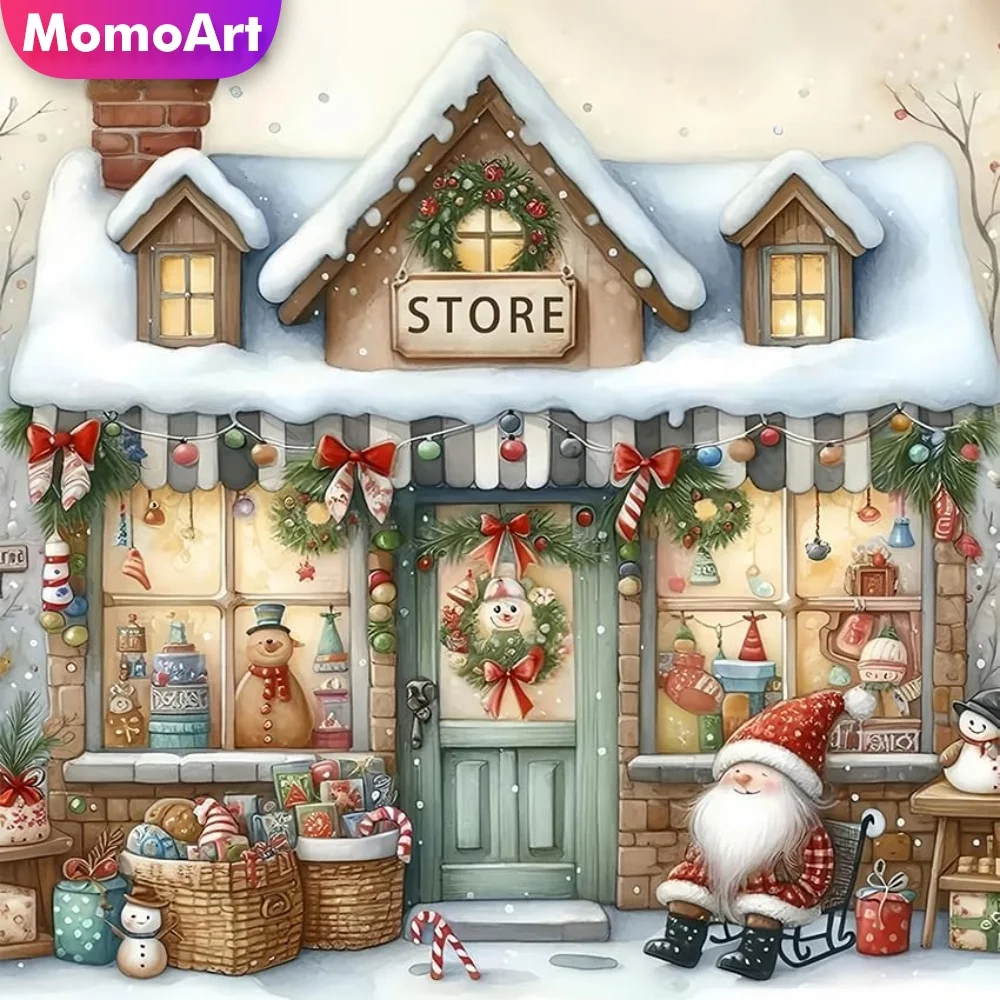 Momoart DIY Diamantmalerei-Set Landschaftsbild mit Strass-Wintermotiv Diamant-Mosaik-Shop-Sets für Heim und Schlafzimmer Wandkunst