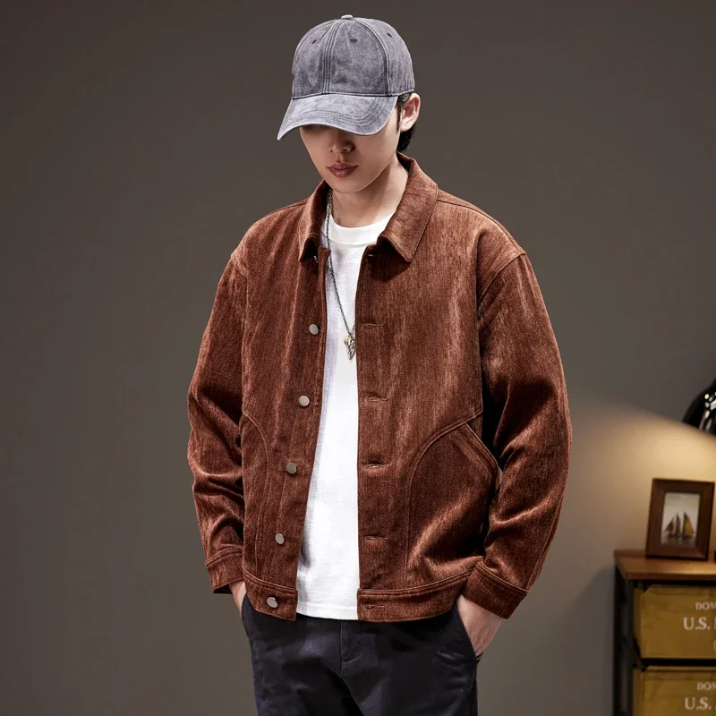 

Autumn and Winter Men's Jacket Chenille Comfortable Long-sleeved Jacket Screenshot Hip-hop Retro Lapel Corduroy Loose Casual Top