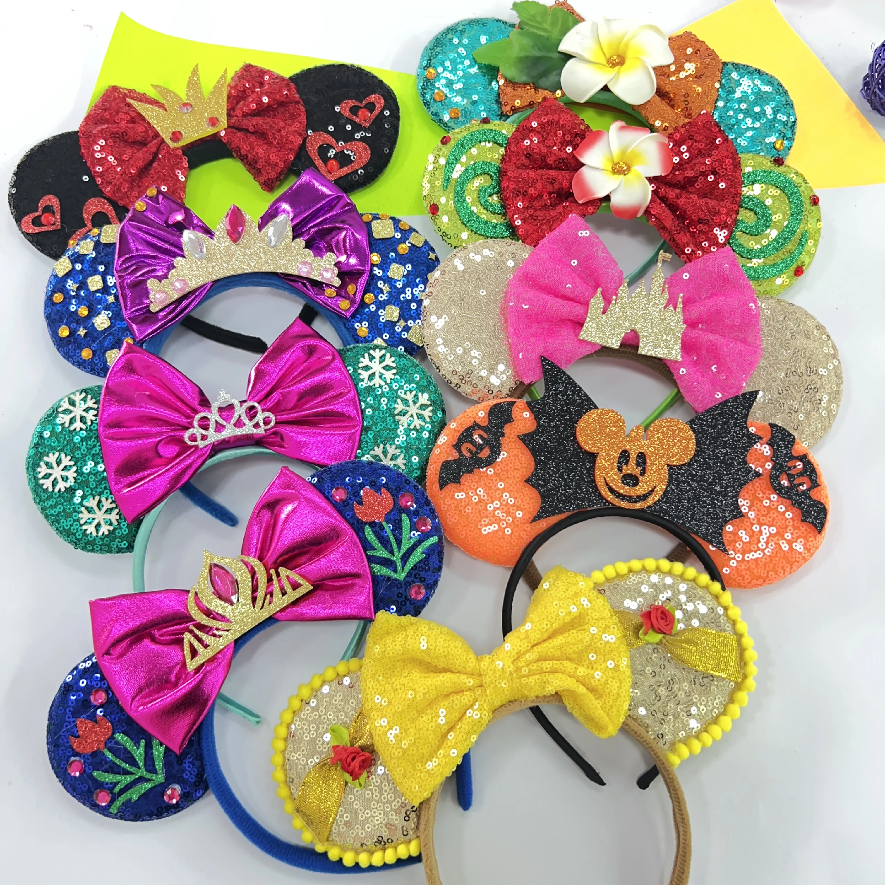 2023 Disney Castle Fireworks Mickey Ear Headband Sequins Bow Girl Cosplay Hairband Adult/Kid Party Gift Children Hair Accessorie