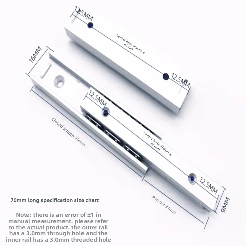 Thickened 2-Section Linear Small Guide Rail Miniature Slide Rail Slide Linear Guide Rail Two-Way Sliding Drawer Rail