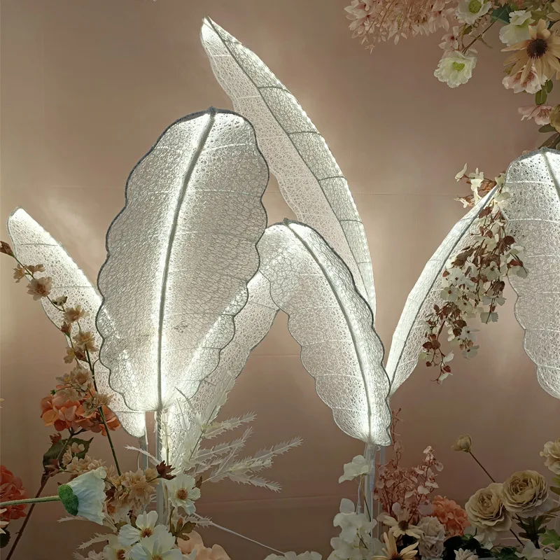 Feather Wedding Decoration Lamp Glowing Leaf Lights Wedding Road Lead Creative Stage Background Flower Standing Light