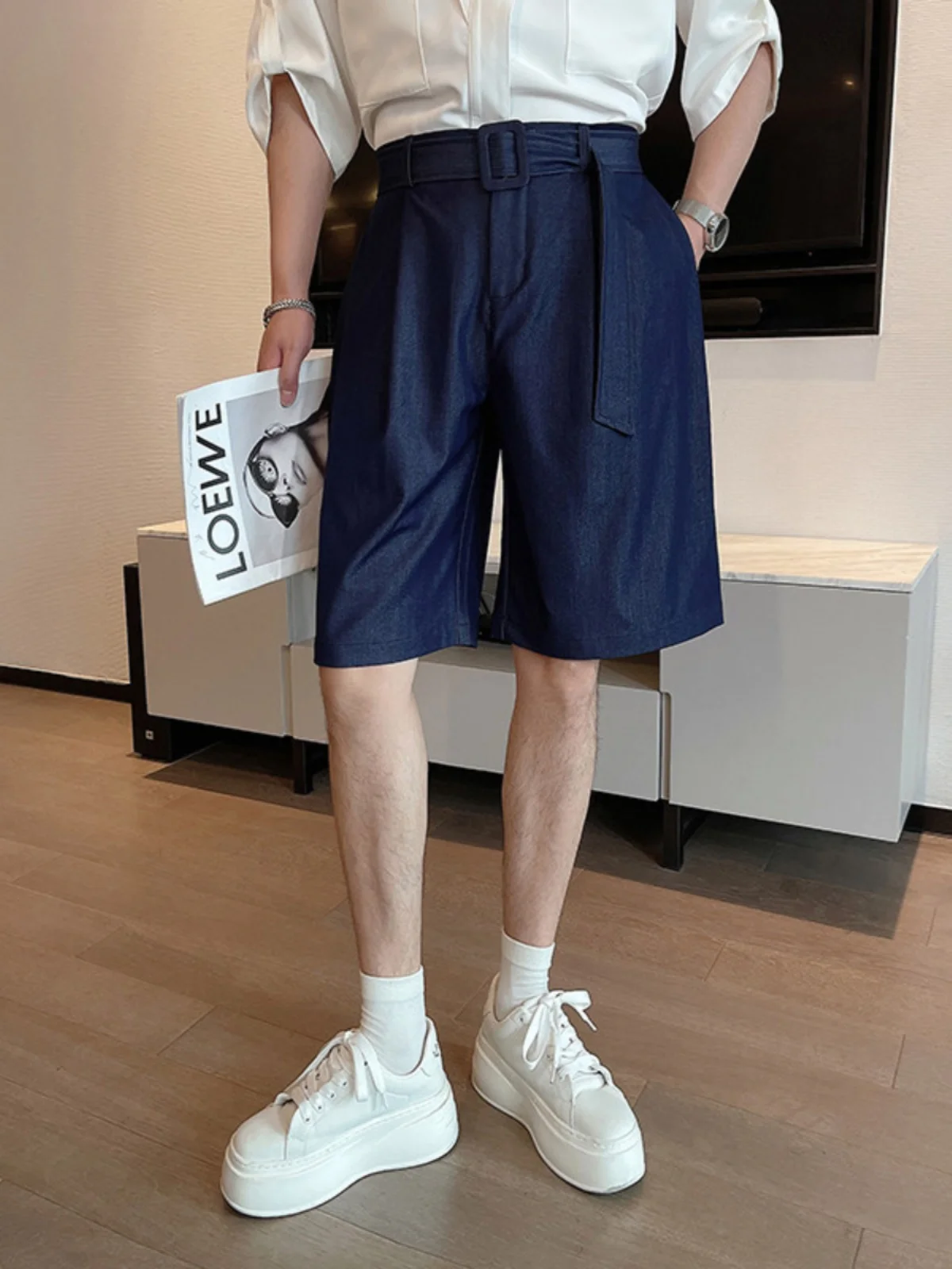 

Summer New Sle Men's Pure Color Straight Leg ort Pants Silk Faked Denim Five Parts Breathable Comfortable Faionable orts
