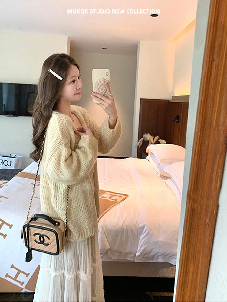 

Вязаный кардиган MUKOK: свободный, мягкий, универсальный, осенне-зимний, для женщин