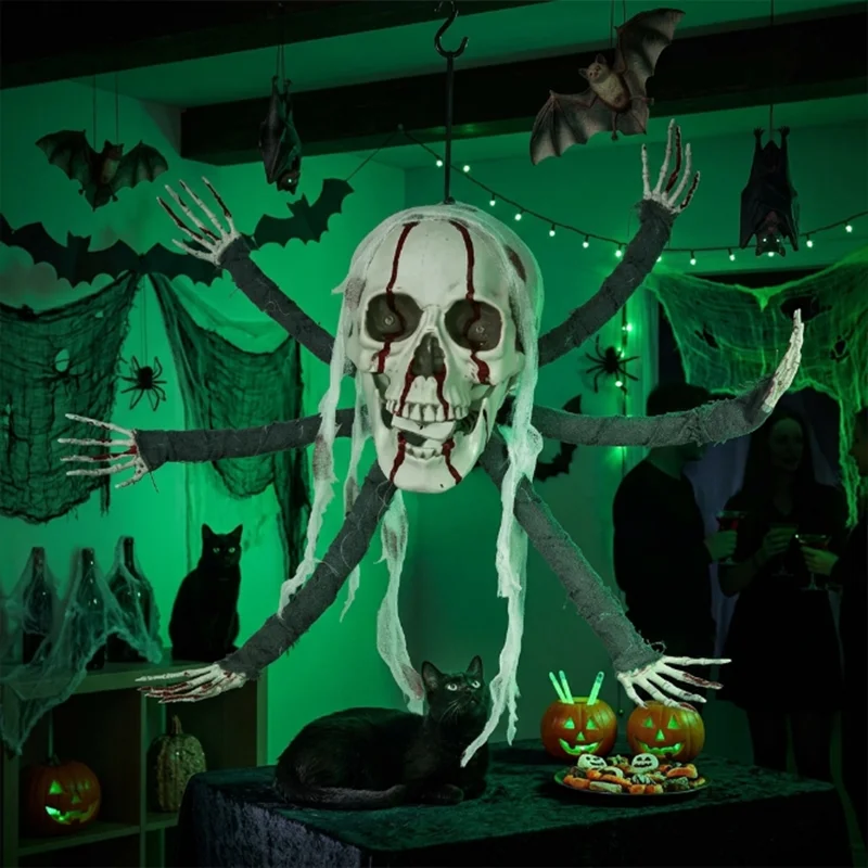 Halloween Ceiling Decoration Horror Six Handed Skeleton Sensor Control Luminous Ghost Welcome Haunted House Bar Props
