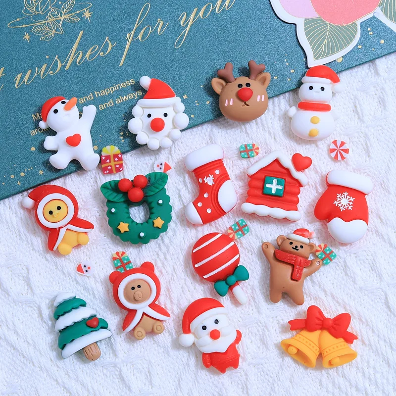 10 Pcs New Cute Cartoon Christmas Cookie Man Snowman Resin Scrapbook Diy Jewelry Wedding Children Gift Hairpin Accessories B02