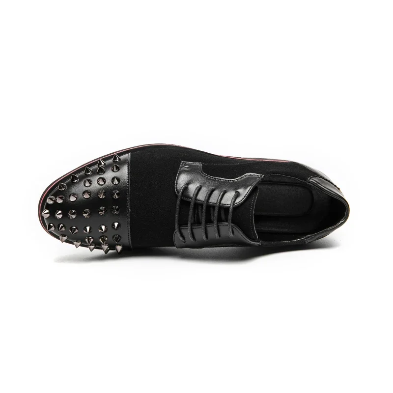 Men Shoes Punk Rivet Black Lace-up Breathable Casual Fashion Handmade Shoes for Men with Men Dress Shoes