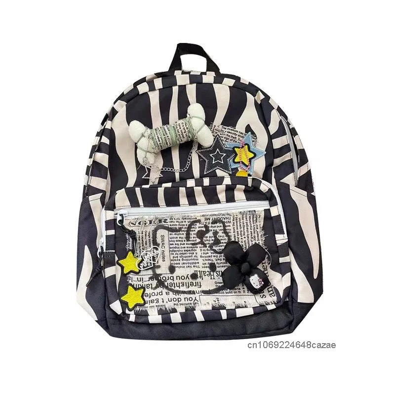 Sanrio Hello Kitty Millennium Spicy Y2k Girl Backpack Vintage Patch Zebra Shoulders Bag Korean Style New Fashion Student Bookbag