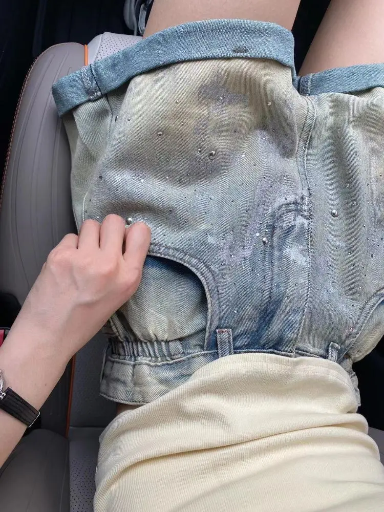 American Retro Jeans Shorts For Women In Summer Thin High Waist And Crimping Edge A-Line Wide-Leg Hot Pants