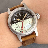 Green Luminous 36mm Military 200M Diving Automatic Watch Men NH34AA GMT Black Cream Dial Bubble Sapphire Vintage Clock