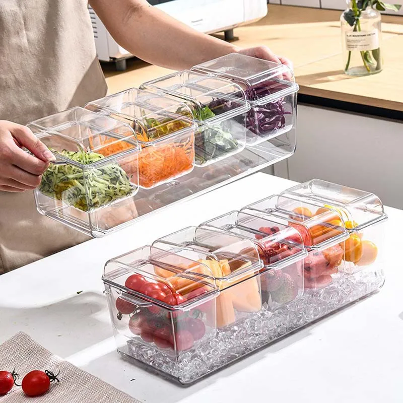 

Ice cold condiment bar refrigerated condiment tray with lid and 5 removable compartments decorative tray