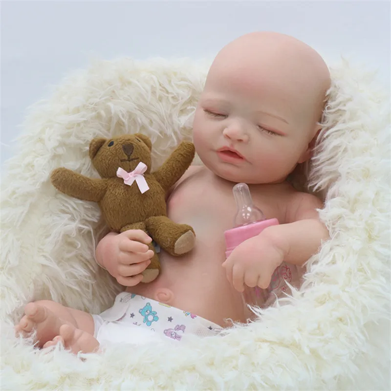 painted 18 inch cute closed eyes rebirth doll kit mold 3D skin veins visible silicone rebirth doll accessories kids gift