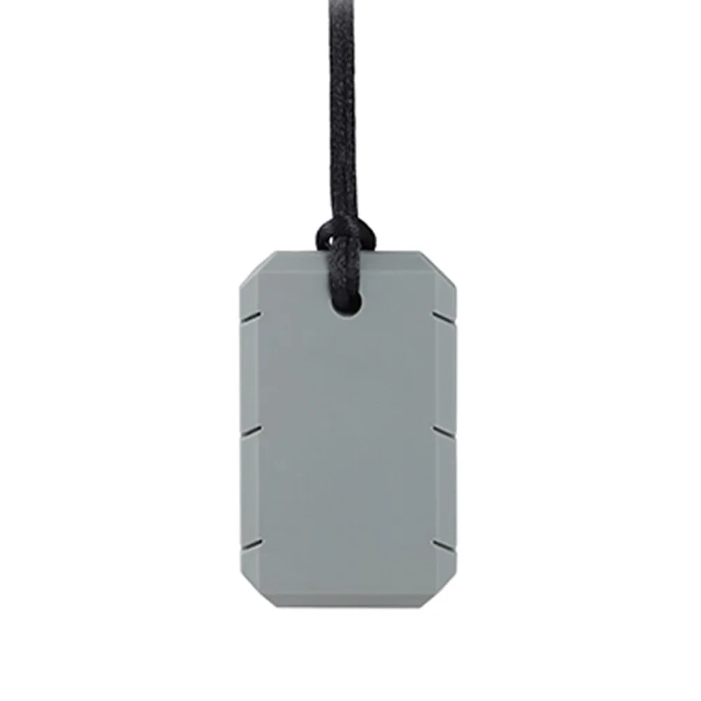 1pc Dog Tag Teether Grey Durable Baby Molar Training Soft Chew Necklace For Autism Kids Teething Relief Infant Teethers